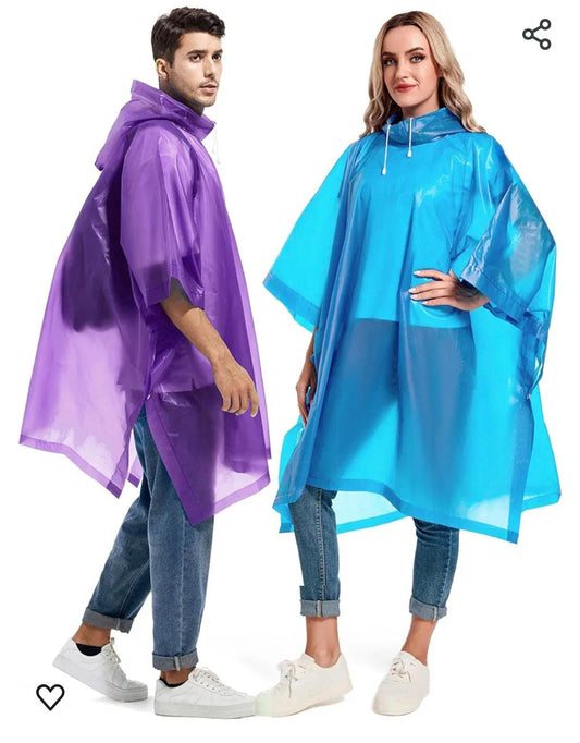 Rain Ponchos for Adults Reusable - Raincoats Survival Emergency Heavy Duty Rain Coat with Drawstring Hood