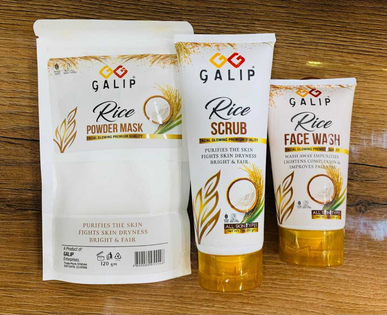 Galib Rice Facial Kit - 3-Step Skincare Set with Wash, Scrub, and Mask