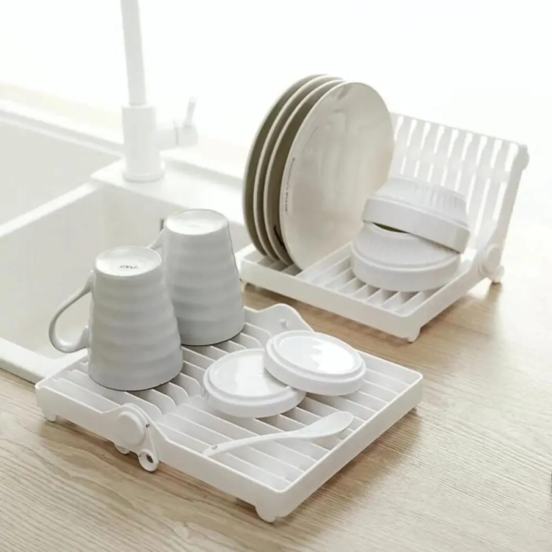 Small Kitchen Foldable Dish Plate Drying Rack | Multipurpose Space Saving Storage Organizer Plastic Rack