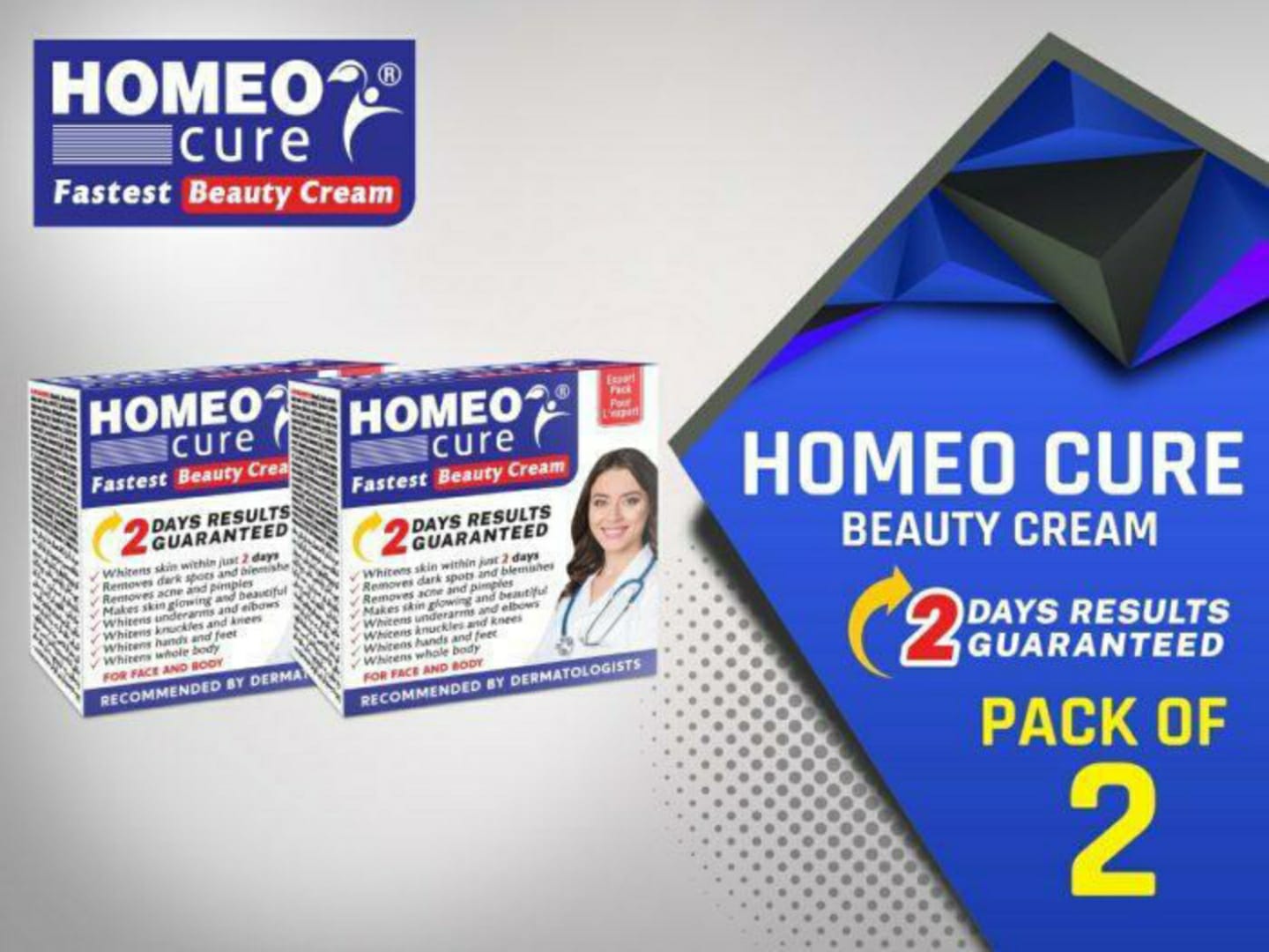 Pack of 2 Homeo Cure Whitening Beauty Cream Highly Concentrated Skincare Cream 30g