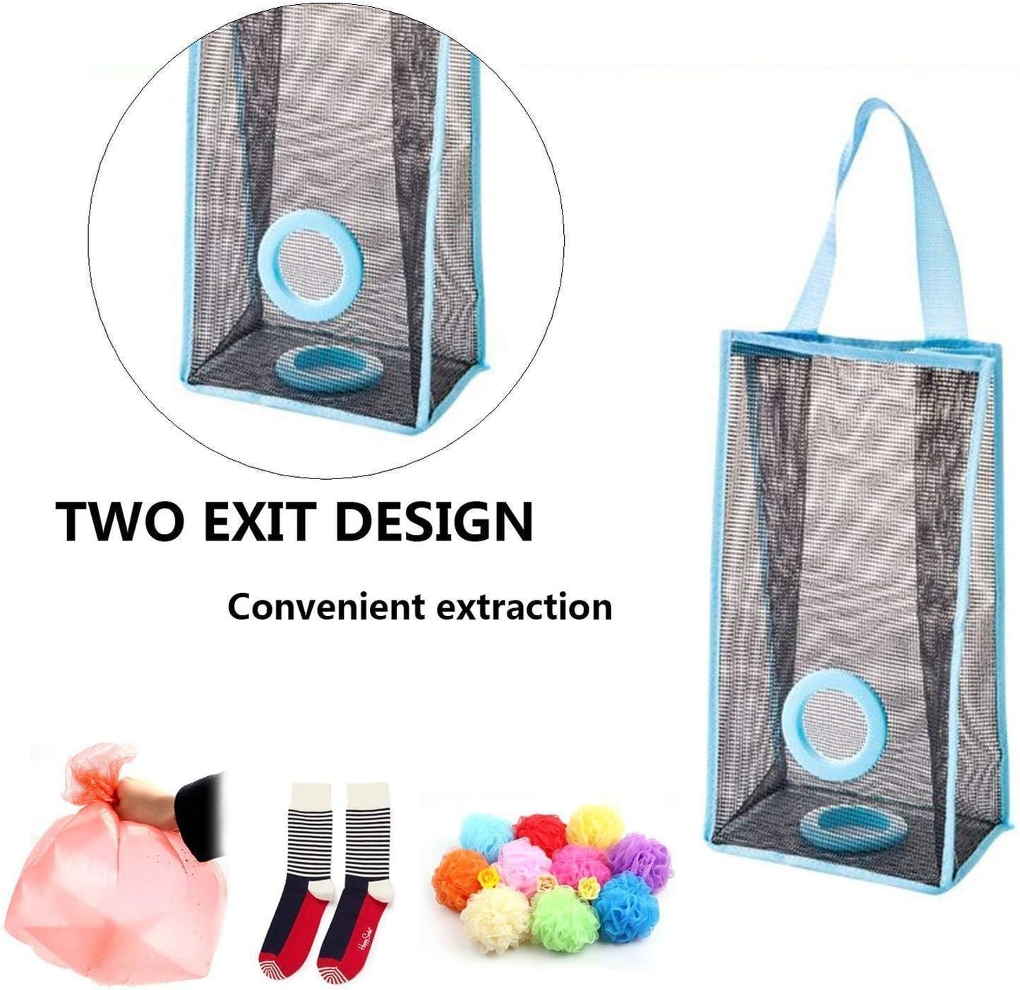Plastic Bag Holder, Dispenser Hanging Storage Mesh Garbage Big/Trash Bags Organizer Recycling Grocery Shopping Pocket Hanging Containers for Kitchen