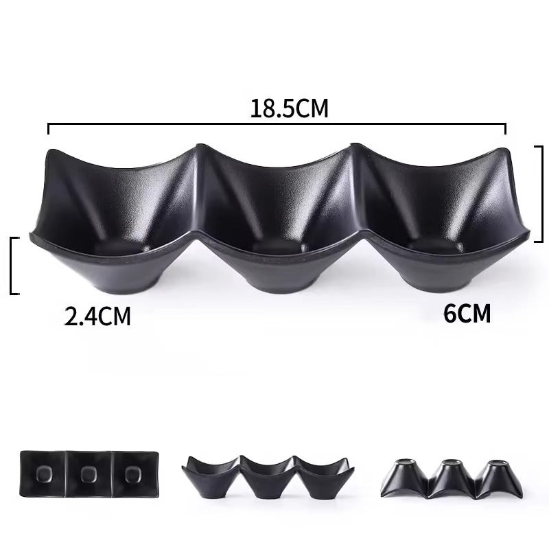 3-Compartment Condiment Dipping Sauce Dish