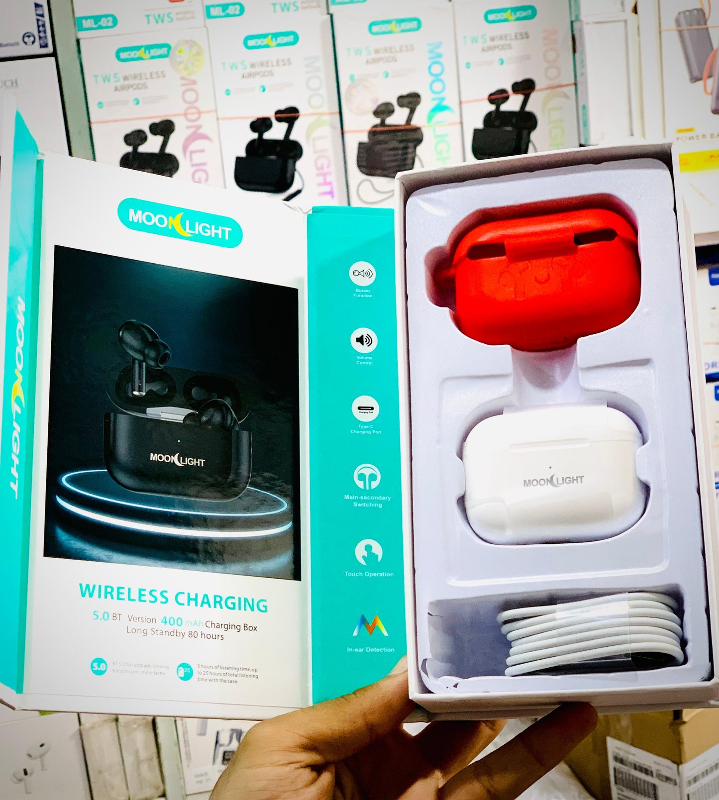 Moonlight New Model Bluetooth AirPods Pro 2 With Magnetic Design Wireless Charging Case Buzzer Volume Control Big Battery And Bluetooth Pouch