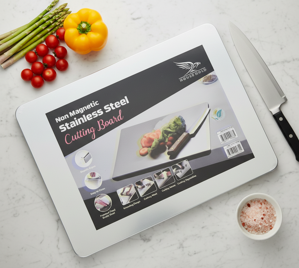 Marble Cutting Board Slab with Pure Stainless Steel Fitting – Non-Magnetic | 30 x 40 cm