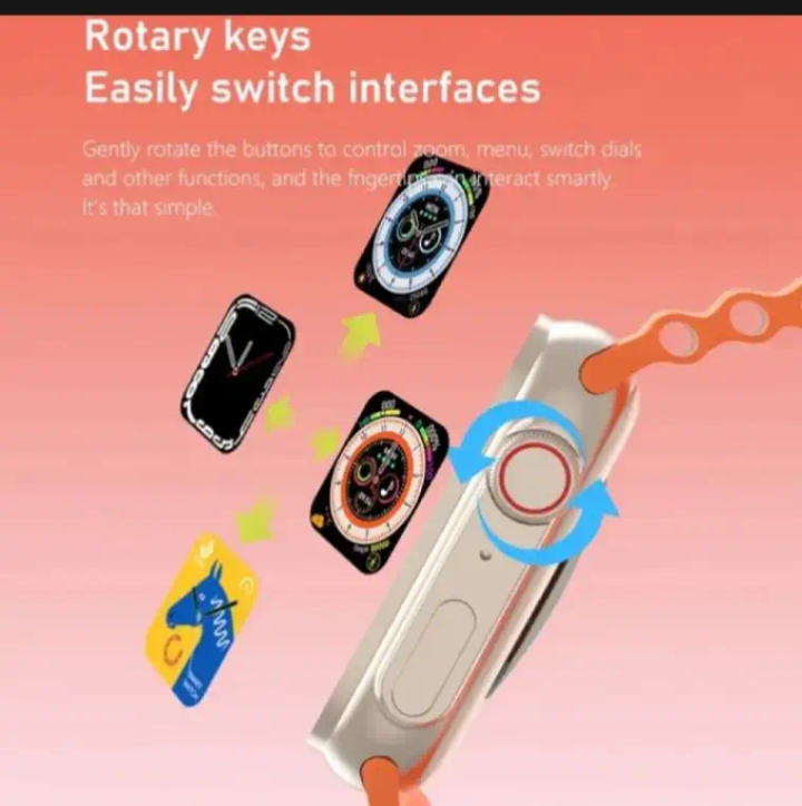 Smartwatch with rotary keys on a pink background