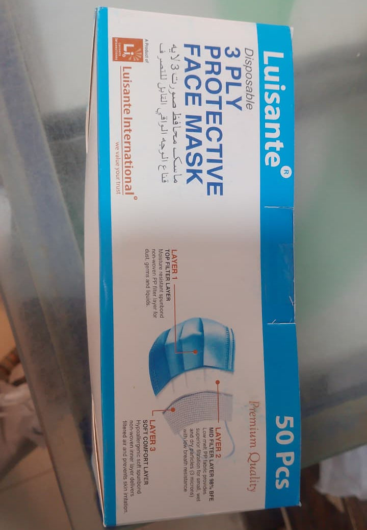 Luisante Disposable 3 Ply Protective Face Masks Comfortable Breathable And Durable Design For Daily Safety And Hygiene (Pack of 50Pcs)