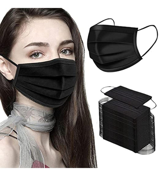 Black Disposable Mask 50 Pcs Box For Daily Protection Comfortable Fit And Easy Breathing