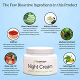 Night cream with bioactive ingredients listed on a blue background