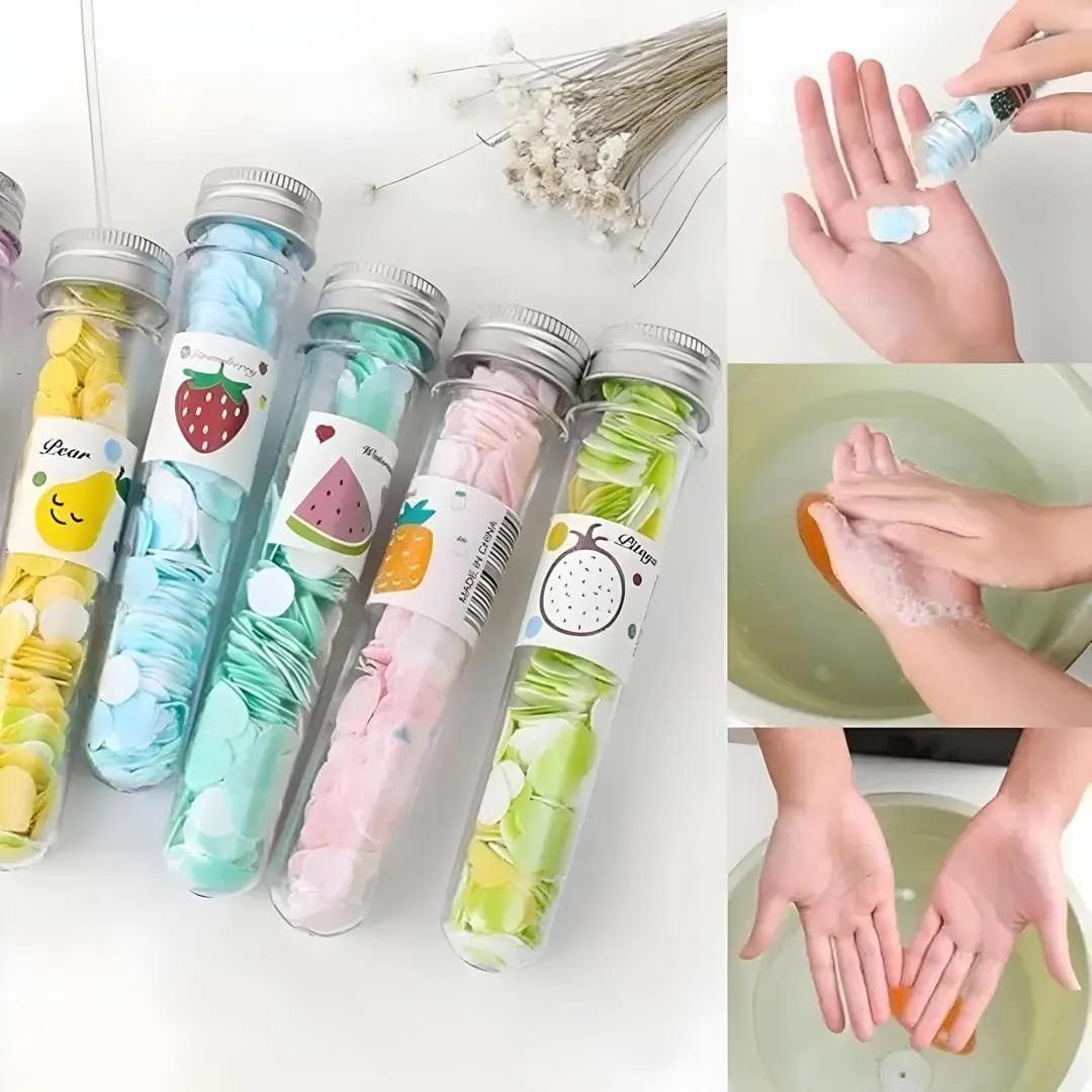 Disposable Flower Paper Soap Sheets with Portable Tube — Travel Size (100 Pcs)