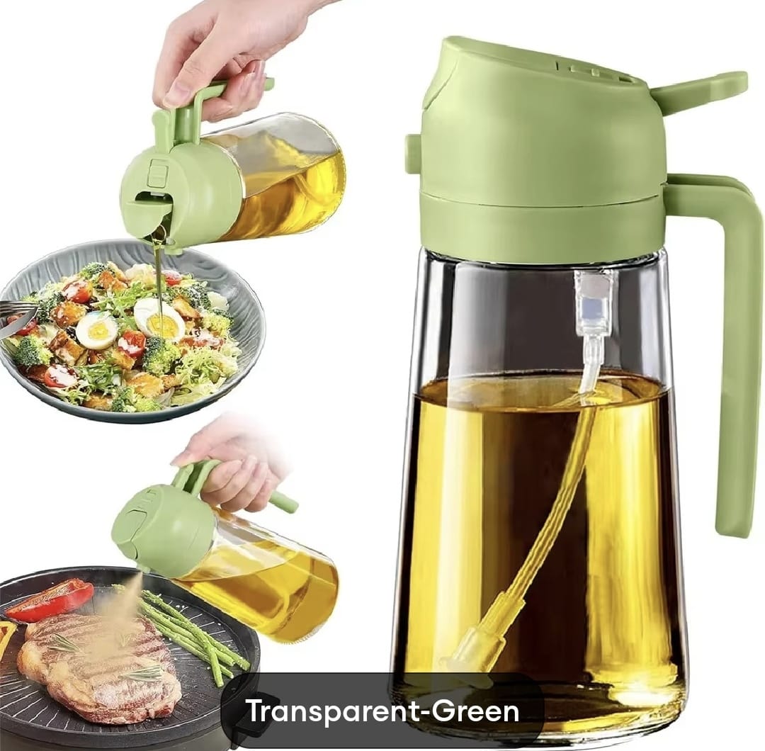 470ml Kitchen Glass Oil Sprayer Bottle | 2‑in‑1 Olive Oil Dispenser | Transparent Premium Quality