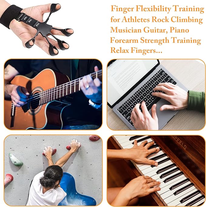 Adjustable Finger Strengthener Hand Grip Trainer – 13LB to 21LB Resistance, Finger Exerciser for Guitar, Fitness & Rehab