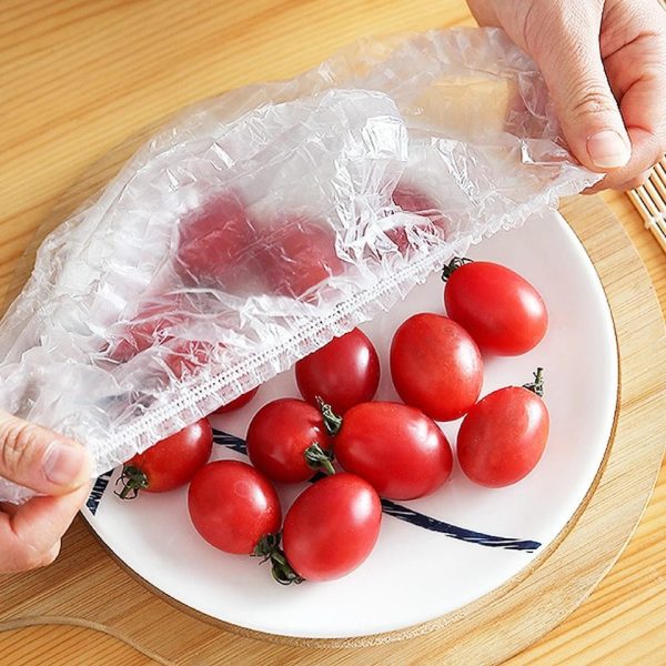 100 PCS Disposable Food Cover Plastic Bags – Transparent Fresh Food Storage & Wrap Bags