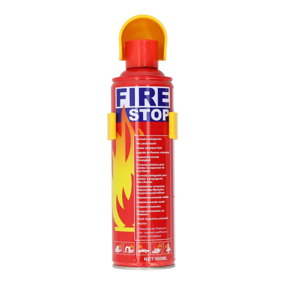 Red fire extinguisher canister labeled 'Fire Stop'