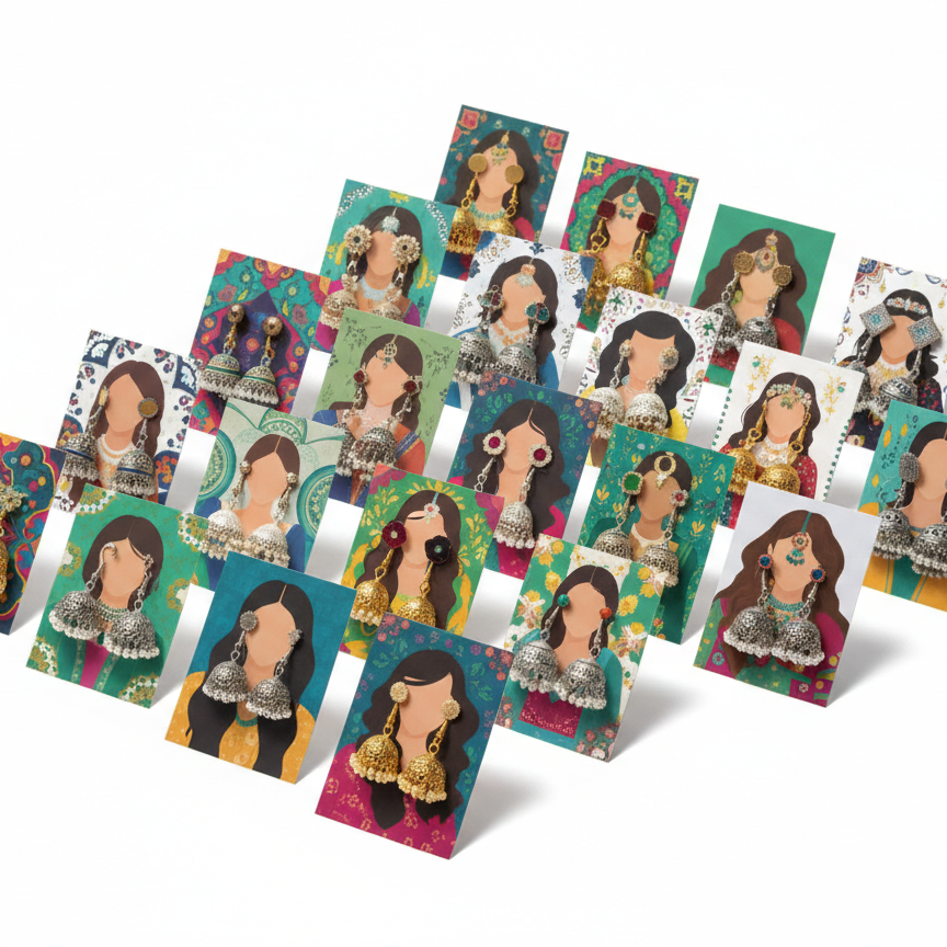 Earrings Eidi Cards – Pack of 27 Mini Festive Cards without Jewellery (Random Designs)
