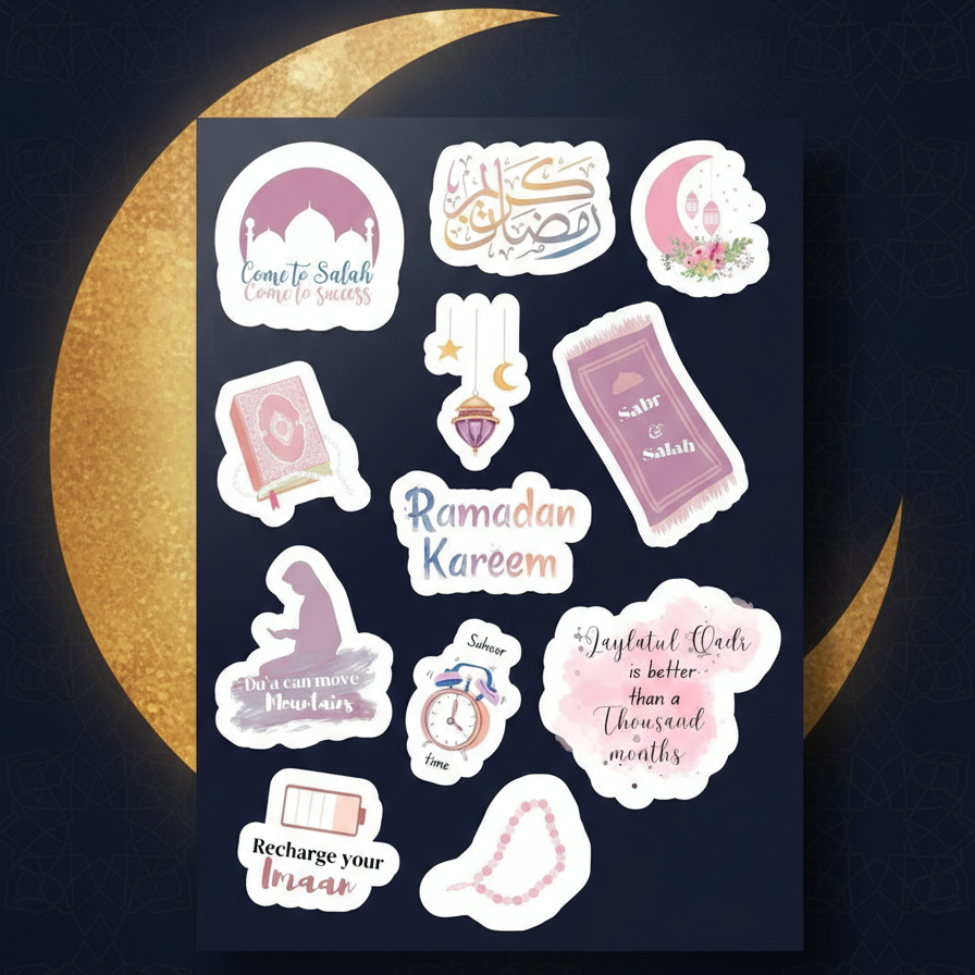 Ramadan Mubarak Sticker Pack – 12 Uncut Decorative Stickers