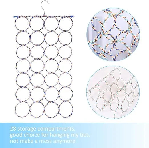 Wardrobe scarf and belt storage hanger with multiple holes for efficient accessory organization.