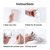 Step-by-step instructions for using a cleaning product on tiles.