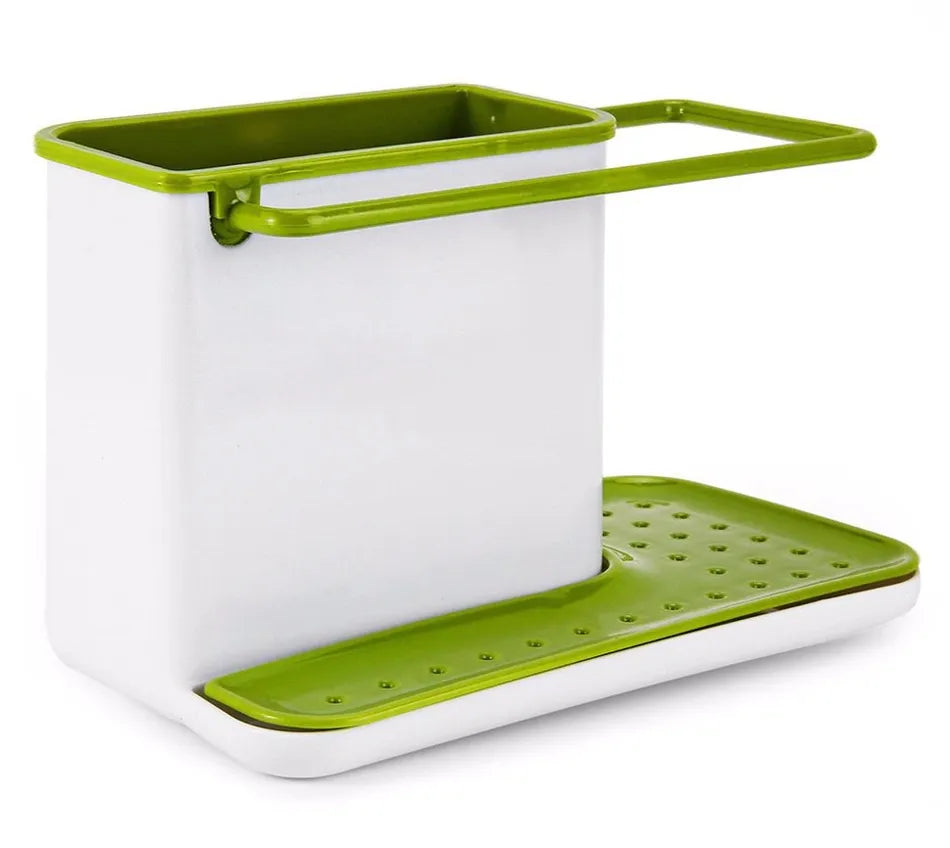 Kitchen soap dispenser with sponge holder designed for easy dish soap access and cleaning convenience.