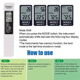 Digital TDS and EC meter with display modes and usage instructions.