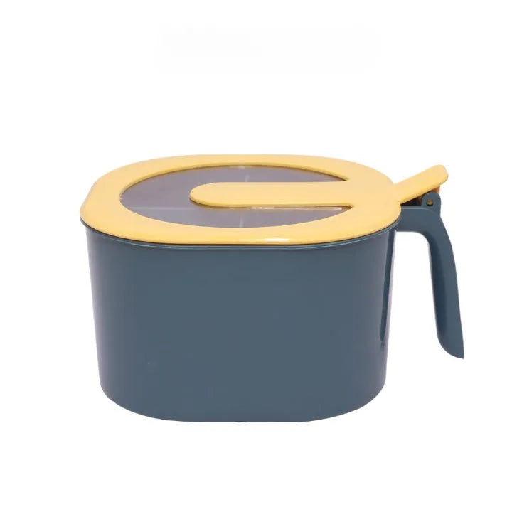Gray container with a yellow lid and handle on a white background