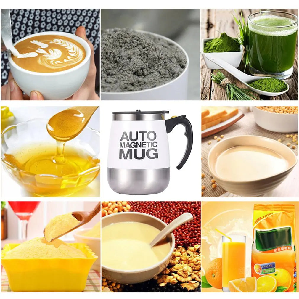 Collage of various food and drink items including coffee, green juice, and a mug.