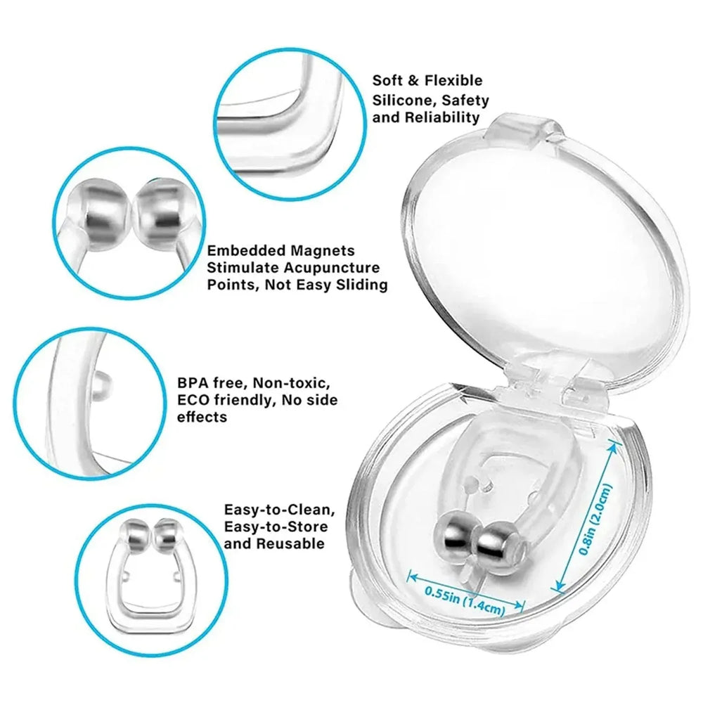 Silicone device with embedded magnets in a clear case, highlighting features like softness, flexibility, and safety.