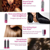 Hair styling tools with product names and images of styled hair.