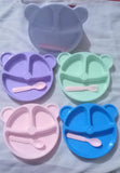 5-piece bear-shaped kids dinnerware set with divided sections for serving balanced meals.