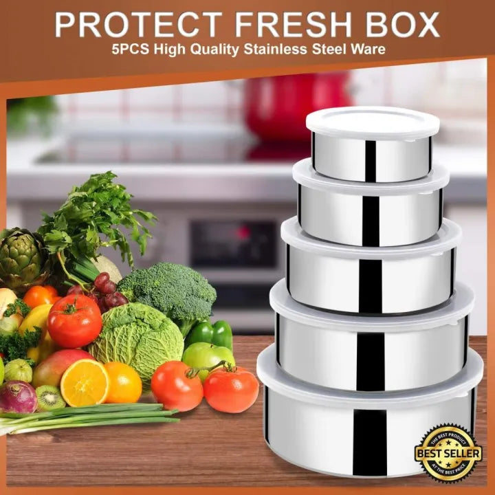 5-piece stainless steel mixing bowl set for mixing, serving, and preparing a variety of ingredients.