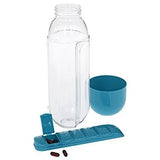 600ml water bottle with a built-in 7-day pill organizer for travel, work, and everyday use.