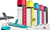 7-day medication water bottle designed to keep pills organized while providing convenient hydration.