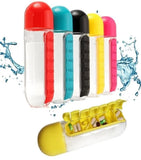7-day pill organizer water bottle with a 600ml capacity for convenient daily hydration and medication storage.