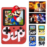 Red handheld game console with Mario character and 'Sup' branding, surrounded by other game consoles.