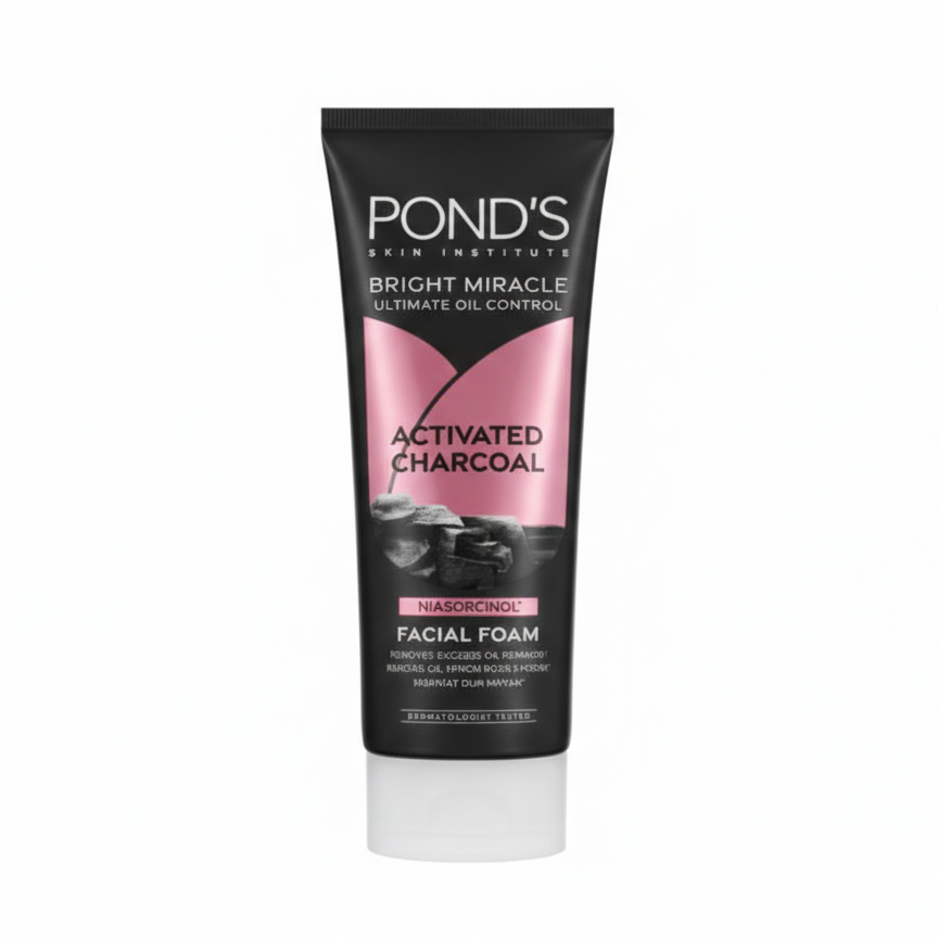 Pond's Activated Charcoal Facial Foam tube on a white background