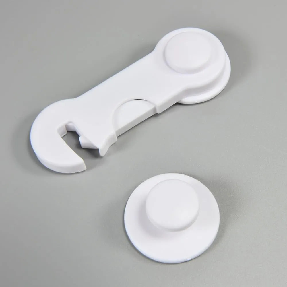 Adjustable child safety lock designed to prevent accidental opening of drawers and cabinets.