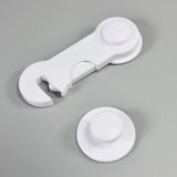 Adjustable child safety lock designed to prevent accidental opening of drawers and cabinets.