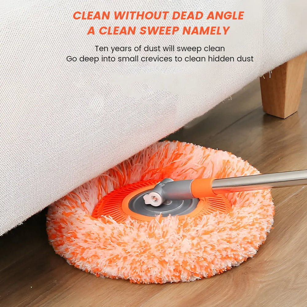 Telescopic microfiber floor mop with rotating head for convenient home cleaning.