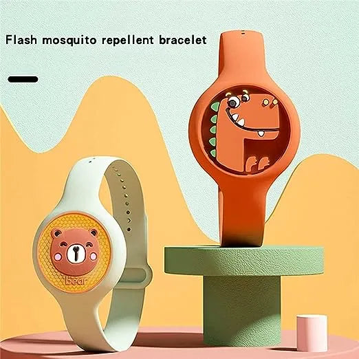 Adjustable mosquito wristband for children designed for convenient outdoor use.