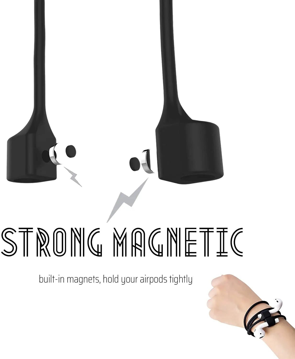 Flexible silicone AirPods strap providing a lightweight and secure wearing experience.