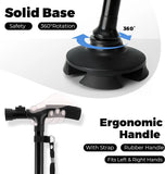 Lightweight aluminum walking stick featuring an LED light and foldable design for convenience.
