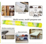 Waterproof cabinet shelf liner for preventing scratches, moisture, and everyday wear on surfaces.
