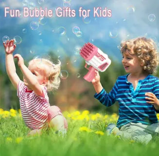 Electric rocket bubble gun designed to produce continuous bubbles for fun indoor and outdoor activities.