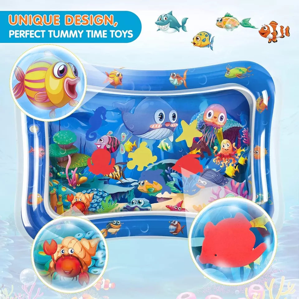 Inflatable play mat with underwater sea creature design on a light blue background