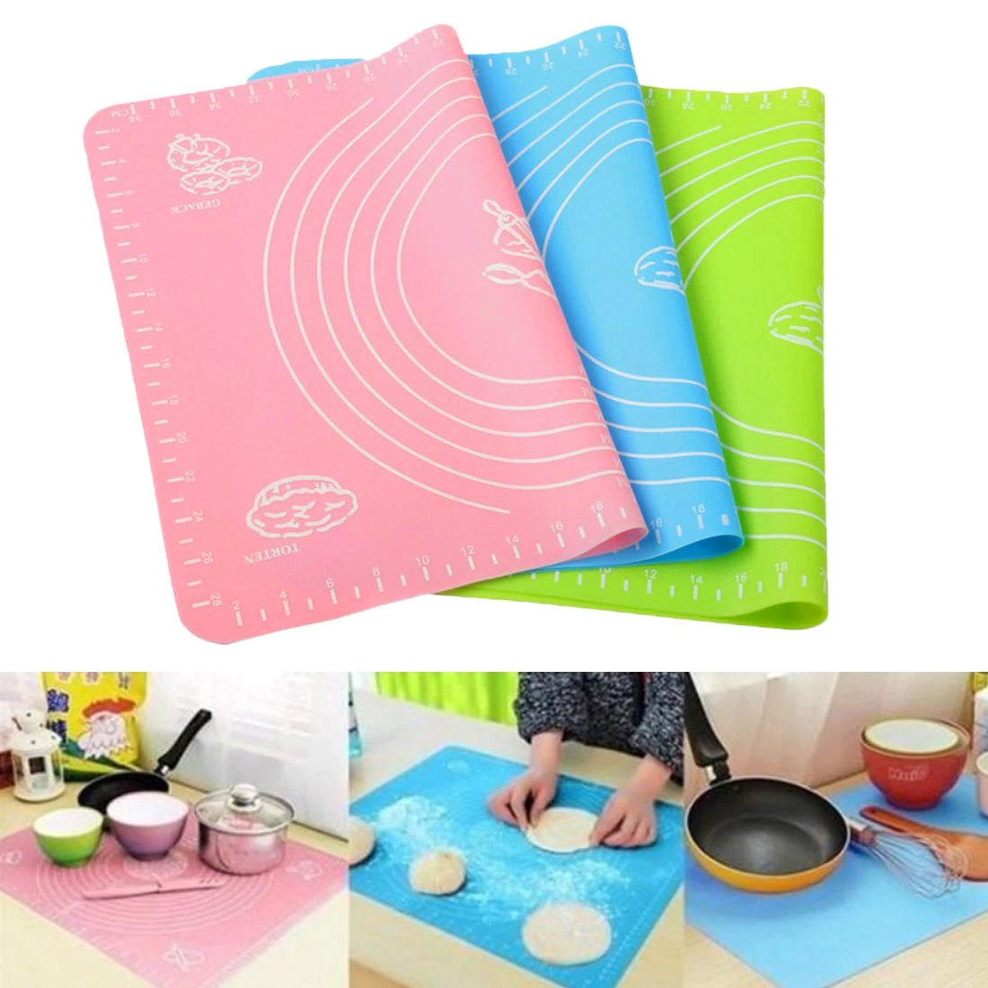 Set of colorful baking mats with measurement lines
