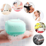 Green scrubber with images of people using it on various parts of their body and pets.