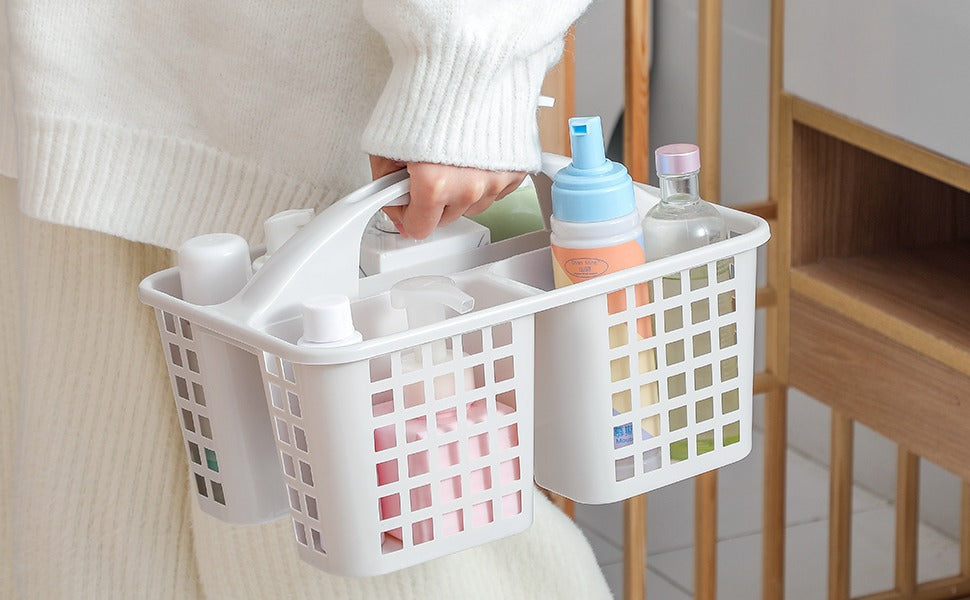 Bathroom toiletry organizer with a durable plastic design and divided compartments for everyday use.