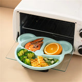 Bear-shaped kids meal set featuring divided plates, bowls, and utensils for everyday dining.