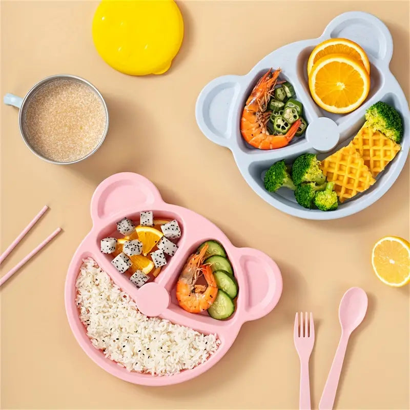 Bear-themed kids tableware set designed for safe, fun, and convenient mealtime use.