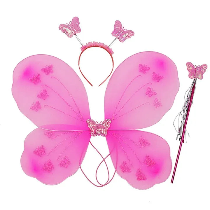 Pink fairy wings with a wand and headband on a white background