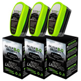 Three oil film brush 2.0 products with green tops on black boxes against a white background.